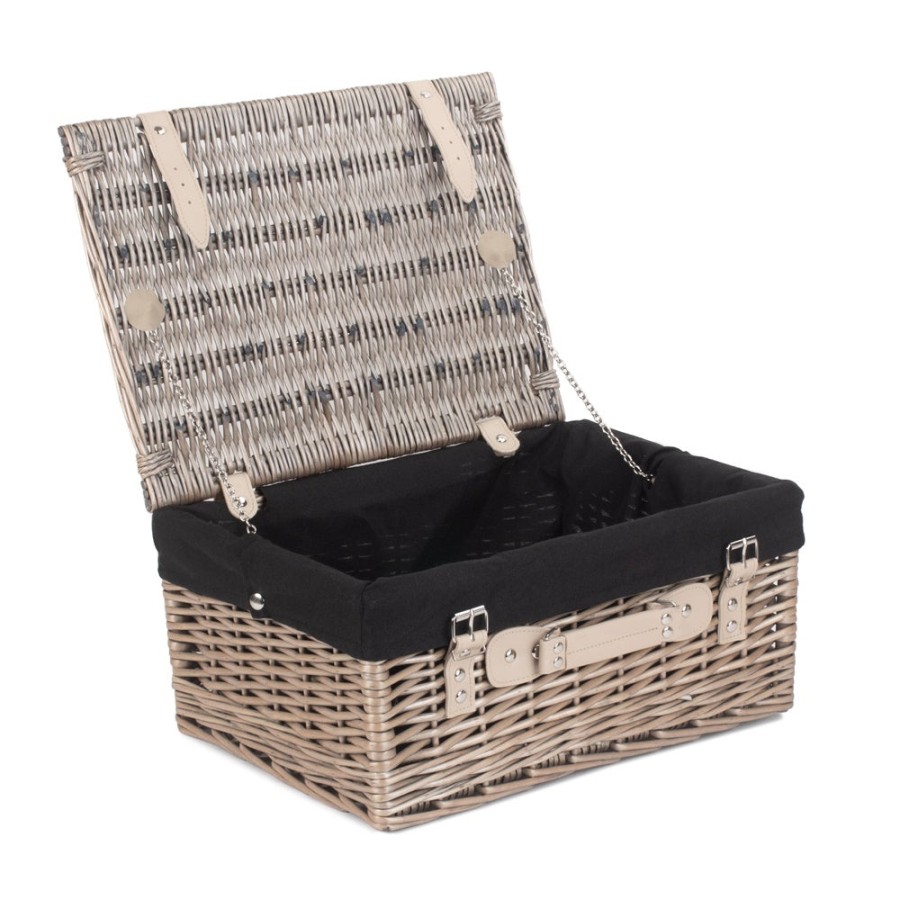 Red Hamper 41Cm Antique Wash Wicker Picnic Basket With Cotton Lining - Red