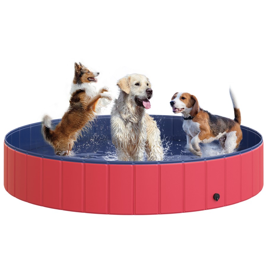 PawHut Pet Paddling Pool Cat Dog Indoor/ Outdoor Foldable 160cm Diameter Red