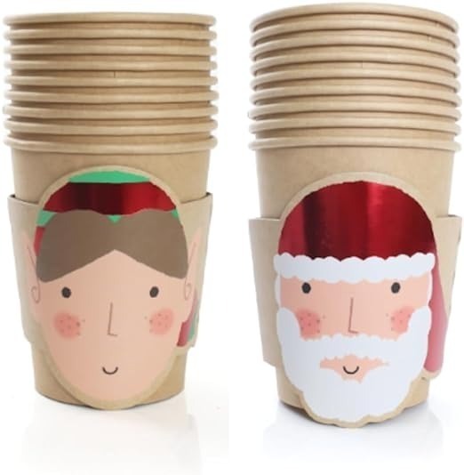 Pack of 10 Christmas Cups - Santa and Elf Cups