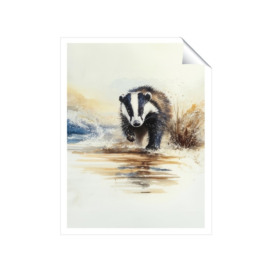 Click to view product details and reviews for Wading Badger Watercolour Art Prints 8 X 10 No Frame.