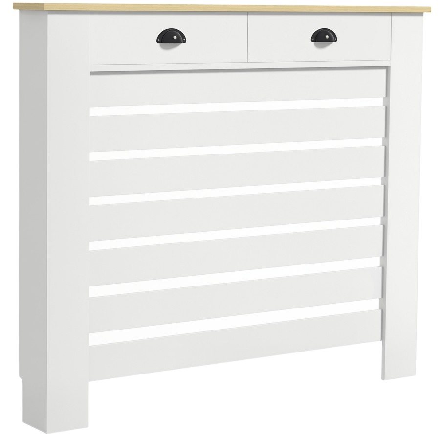 HOMCOM Radiator Cover with Drawer, Horizontal Slat, 111cm, White