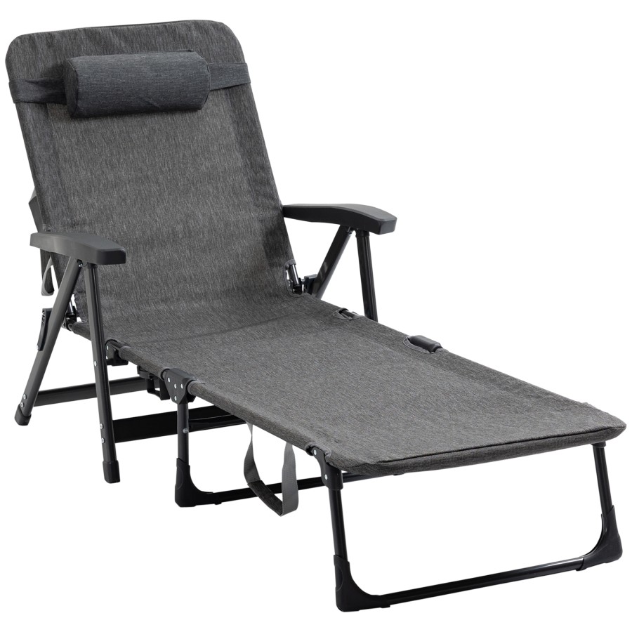 Click to view product details and reviews for Outsunny Folding Chaise Lounge Garden Lounger Headrest Cup Holder Dark Grey.