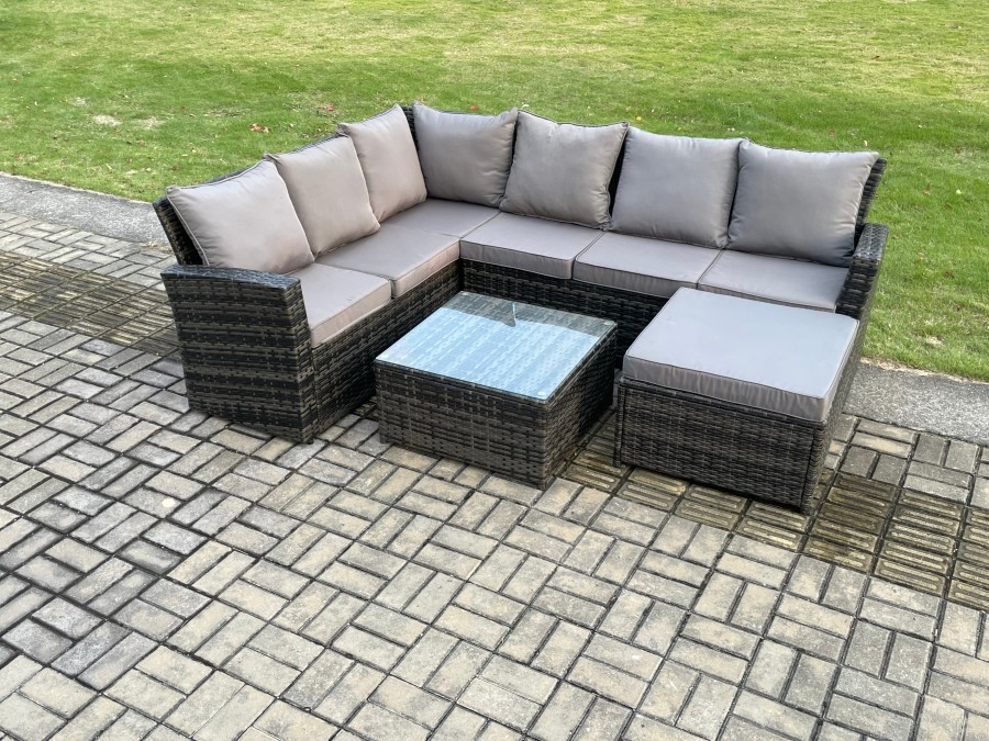 Click to view product details and reviews for Fimous Rattan Garden Furniture Set Outdoor Lounge Corner Sofa Sets With Square Coffee Table Big Footstool 7 Seater Dark Grey Mixed.
