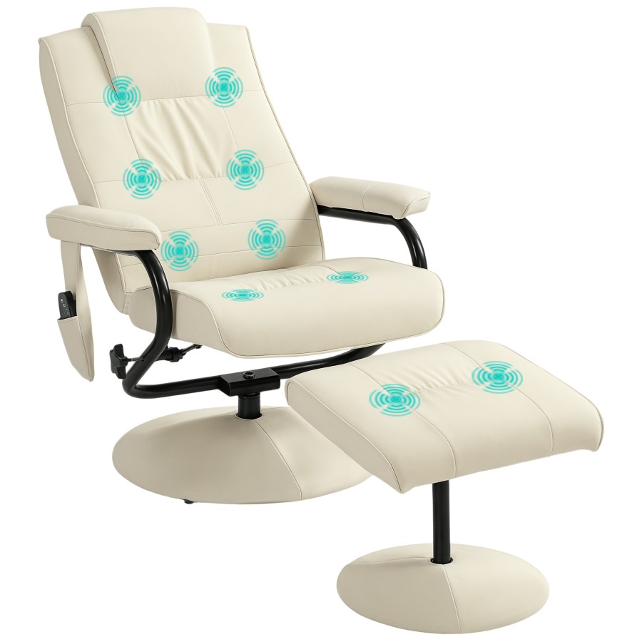 Click to view product details and reviews for Homcom Swivel Recliner Chair And Footstool Faux Leather Massage Recliner Armchair With Remote Control And Round Wrapped Base Cream White.