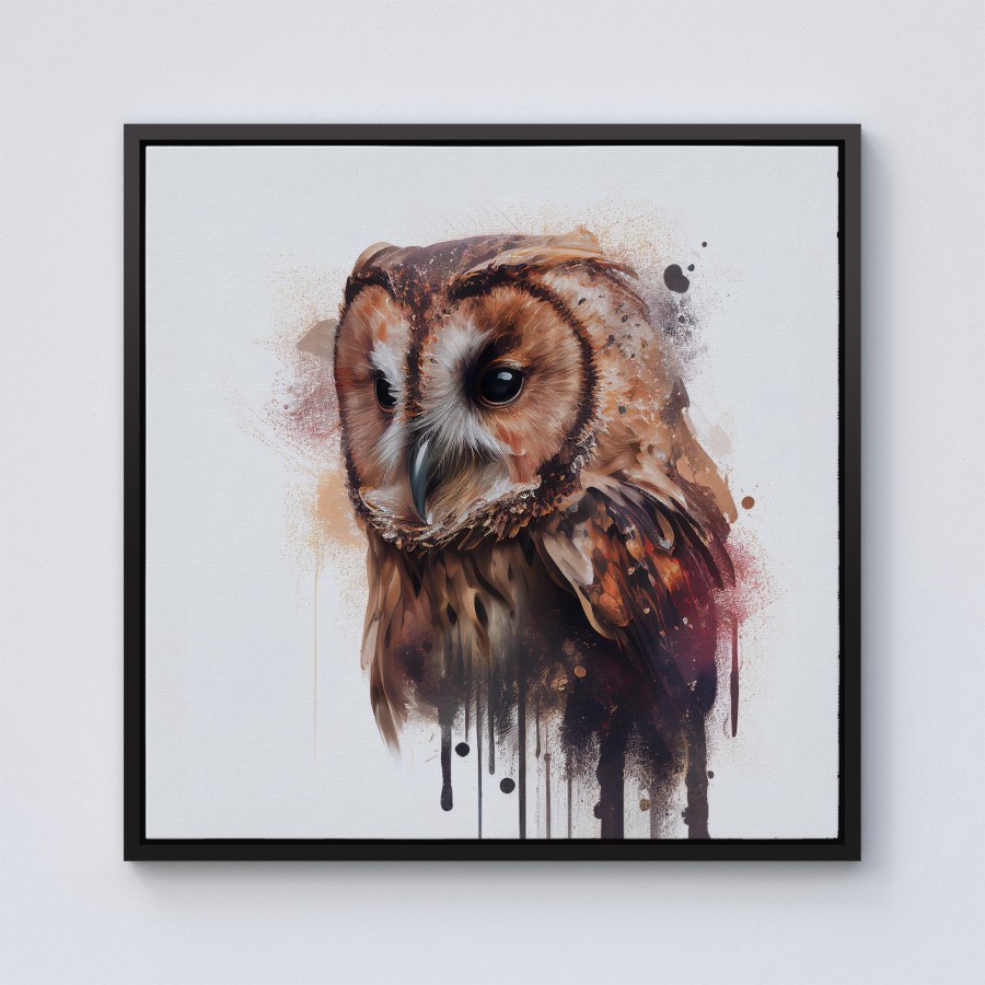 Click to view product details and reviews for Tawny Owl Face Splashart Light Background Framed Canvas 10 X 10 Black.