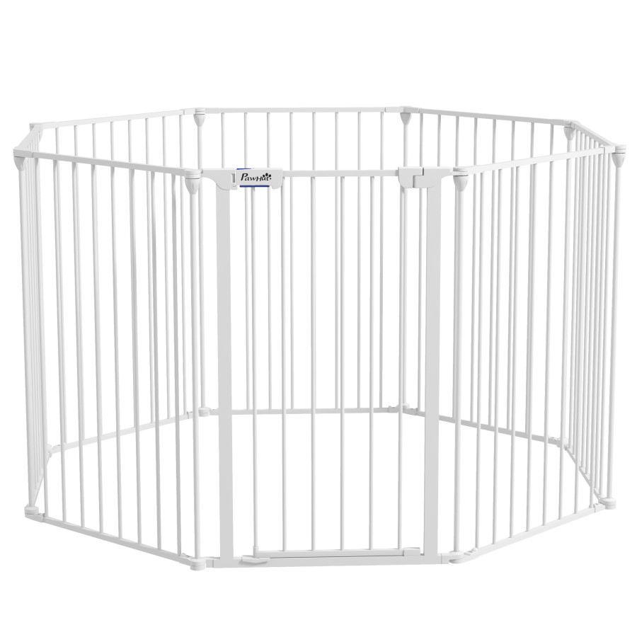 PawHut 2-in-1 Dog Pen, Safety Pet Gate, 8 Panels, for Medium Dogs, 90Hcm - White