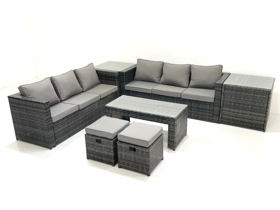 Click to view product details and reviews for Fimous Garden Outdoor Rattan Furniture Set With Sofa Coffee Table 2 Small Footstools 2 Side Tables Dark Grey Mixed.