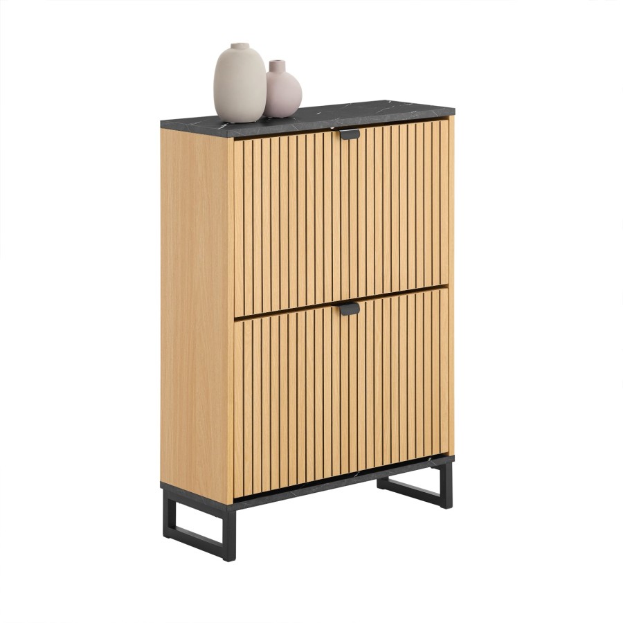 Sobuy Fsr202 N Shoe Cabinet Storage Cabinet â Slim Narrow Shoe Rack With Flip Drawers For 8 12 Pairs Hallway Storage Unit In Black Marble Light