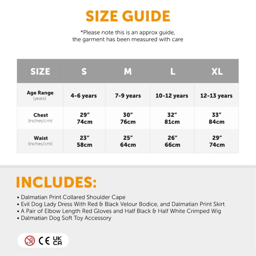 Child's Evil Dog Lady Costume - Gloves, Wig & Dalmatian Dog