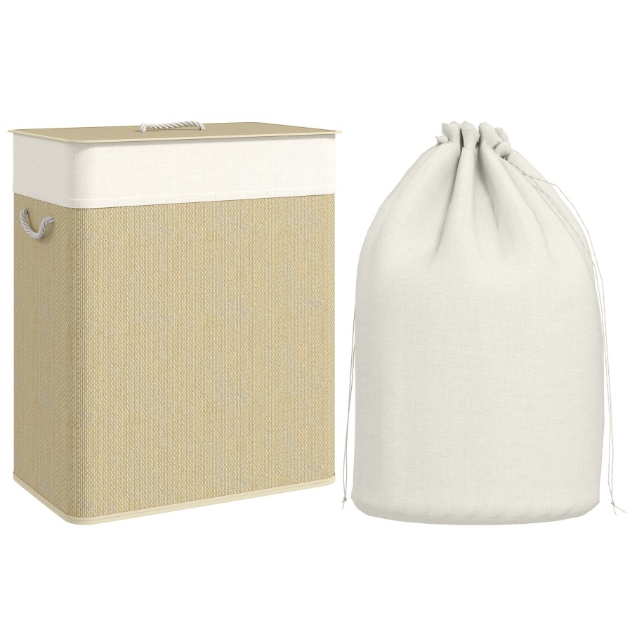 HOMCOM 100L Laundry Basket with Lid, Washing Basket for Bathroom, Cream