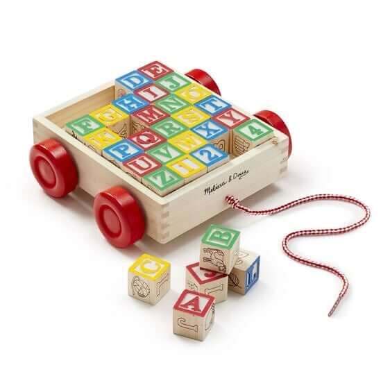 ABC Mini Wooden Letter Blocks with pull along cart