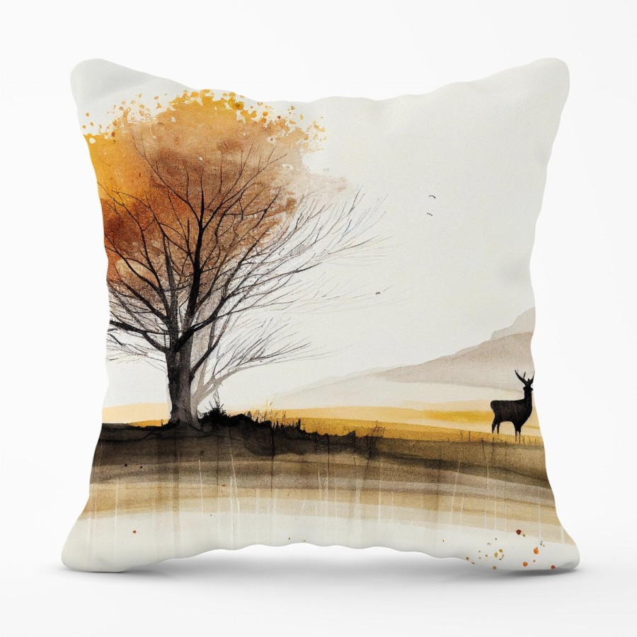 Click to view product details and reviews for Autumn Landscape Stag Watercolour Outdoor Cushion 45cm X 45cm.