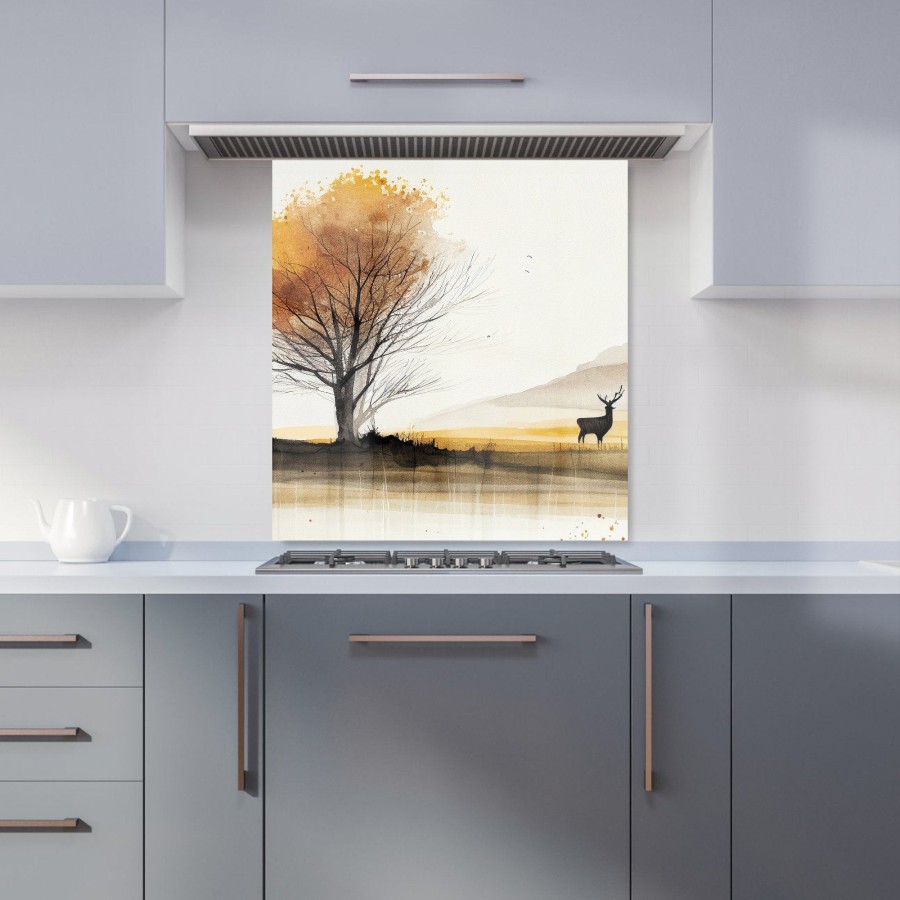 Click to view product details and reviews for Autumn Landscape Stag Watercolour Kitchen Splashback W700mm X H650mm.