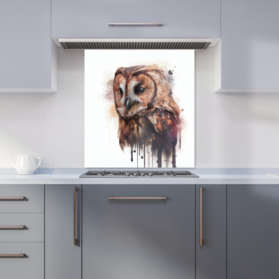 Click to view product details and reviews for Tawny Owl Face Splashart Light Background Kitchen Splashback W900mm X H750mm.