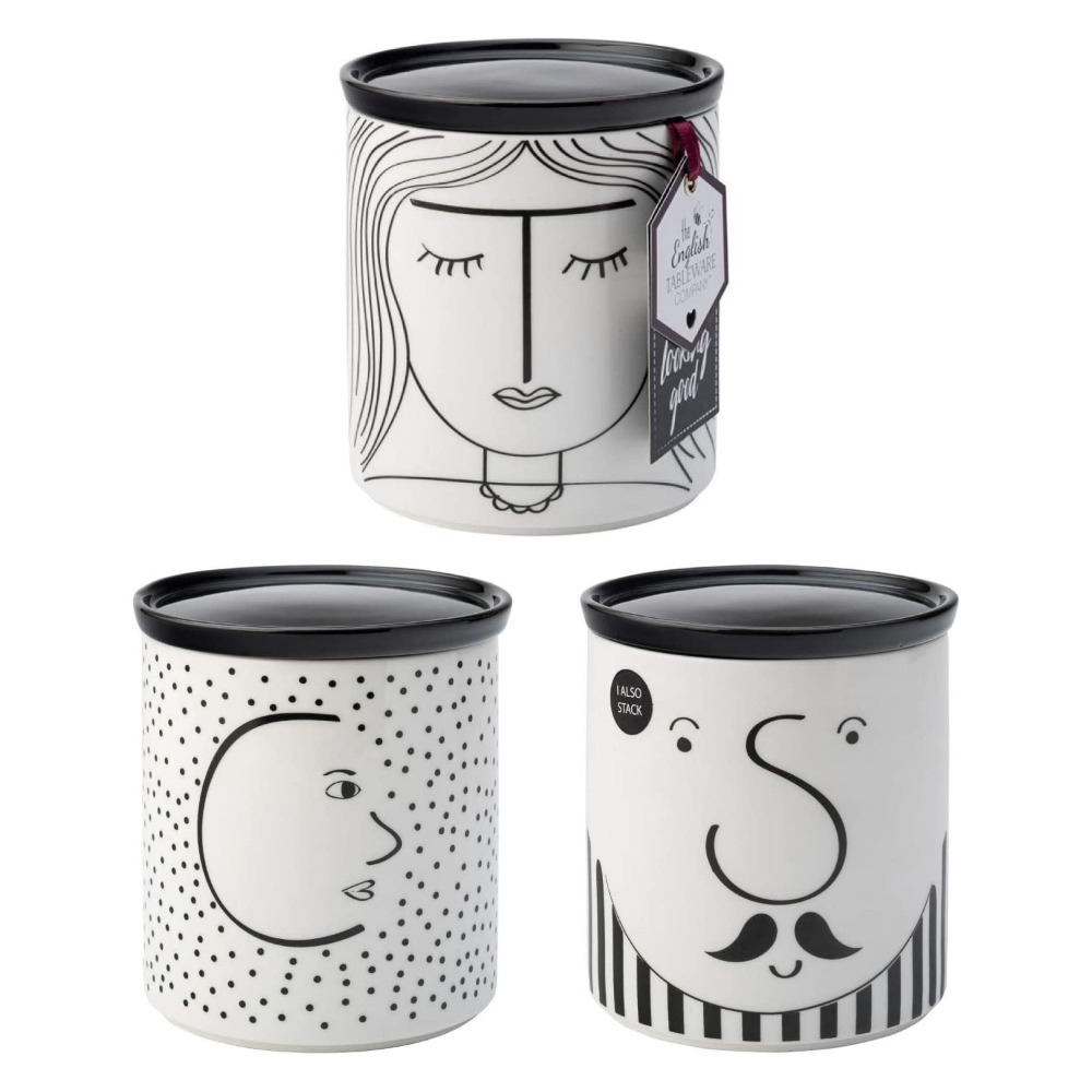 Abstract Face Stackable Storage Contemporary Tea Coffee Sugar Jar Canister Set