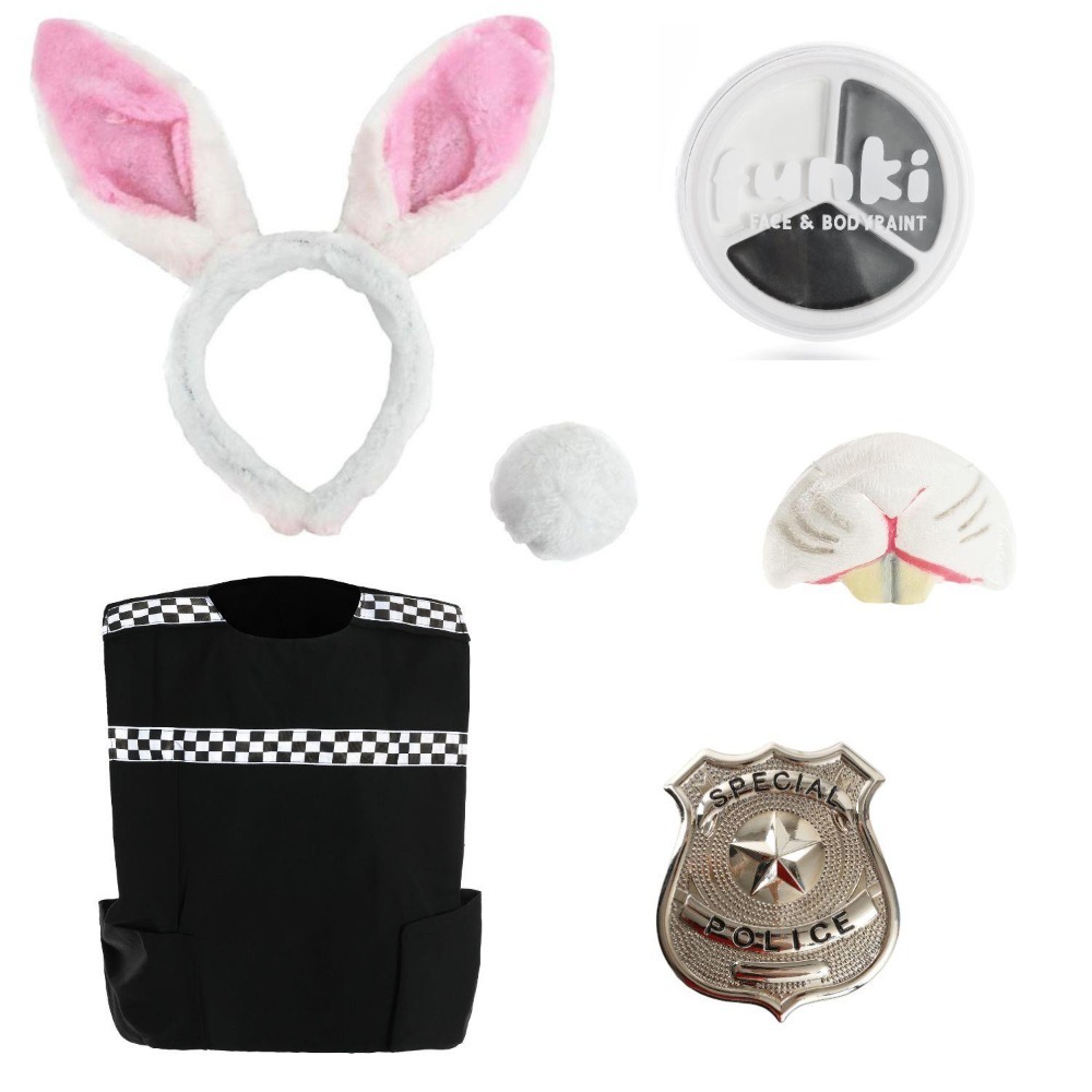 Click to view product details and reviews for Childs Judy Rabbit Costume 6 Pcs Bunny Ears Tail Police Vest Badge Nose Face Paint Small.