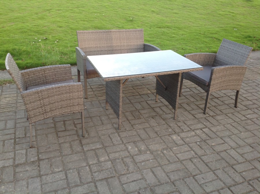 Fimous 4 Seater Grey Mixed Rattan Sofa Set Dining Table Garden Furniture Outdoor Patio