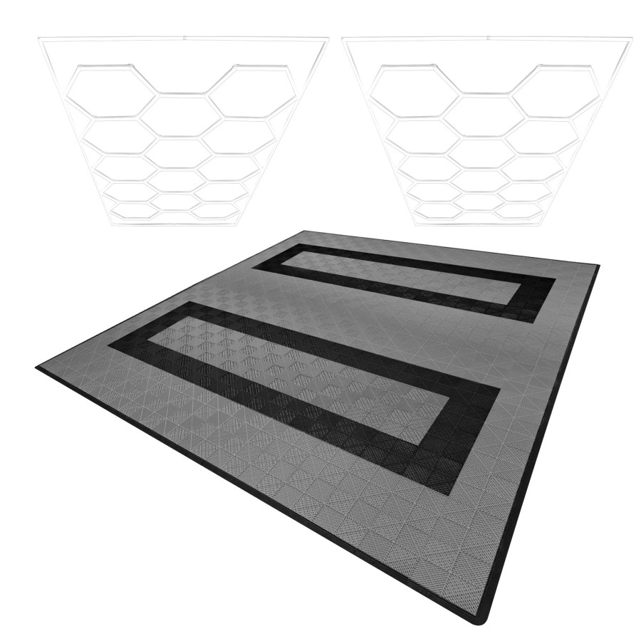 Click to view product details and reviews for Hexagon Led Lights X 2 Vented Garage Floor Tiles With Edges 165 Grey 60 Black.