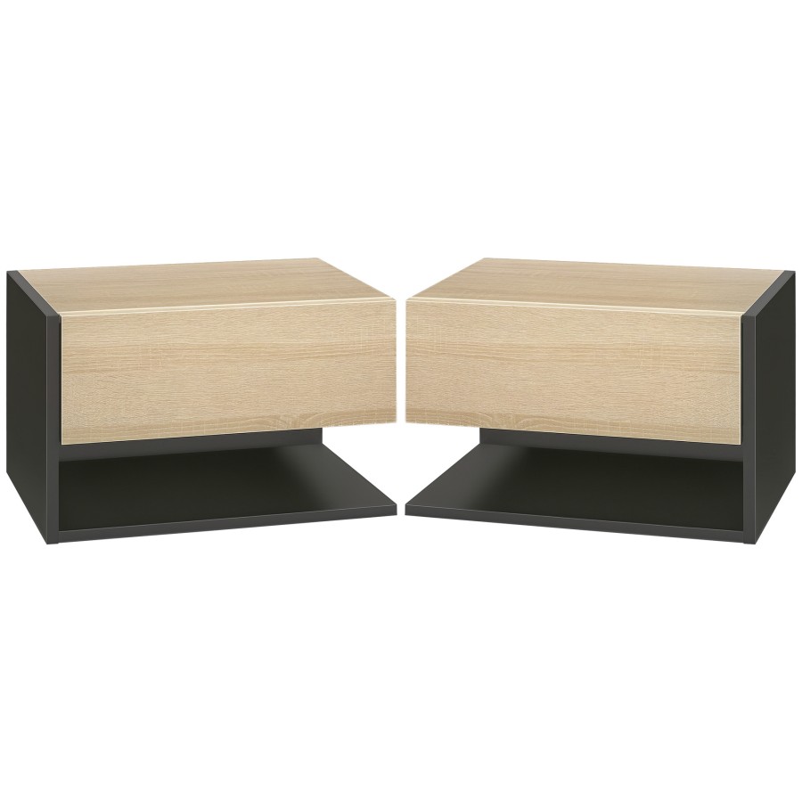 Click to view product details and reviews for Homcom Floating Bedside Table Set Of 2 Wall Mounted Bedside Cabinet With Drawer And Open Shelf Modern Nightstand For Bedroom 46 X 30 X 30 Cm Oak T.