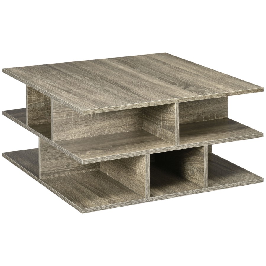 Click to view product details and reviews for Homcom Square Modern 2 Tier Coffee Table With Multiple Storage Shelves Grey.