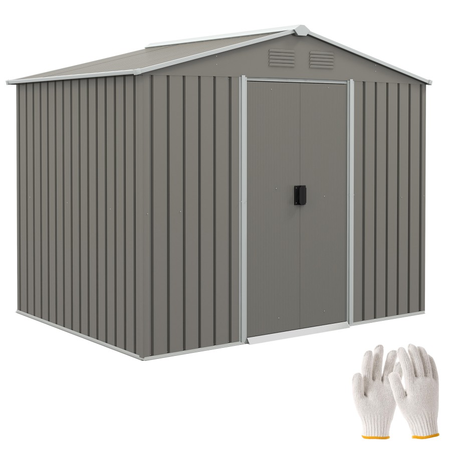 Click to view product details and reviews for Outsunny 8 X 6ft Metal Garden Shed Galvanised Outdoor Tool Storage House With Ventilation Slots And Sliding Doors Light Grey.