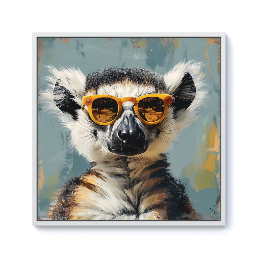 Click to view product details and reviews for Lemur In Glasses Framed Canvas 10 X 10 White.