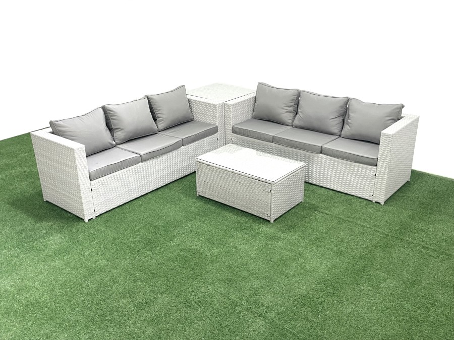 Click to view product details and reviews for Fimous Garden Outdoor Pe Rattan Furniture Set 6 Seater Rattan Garden Sofa Set With Side Table Light Grey Mixed.