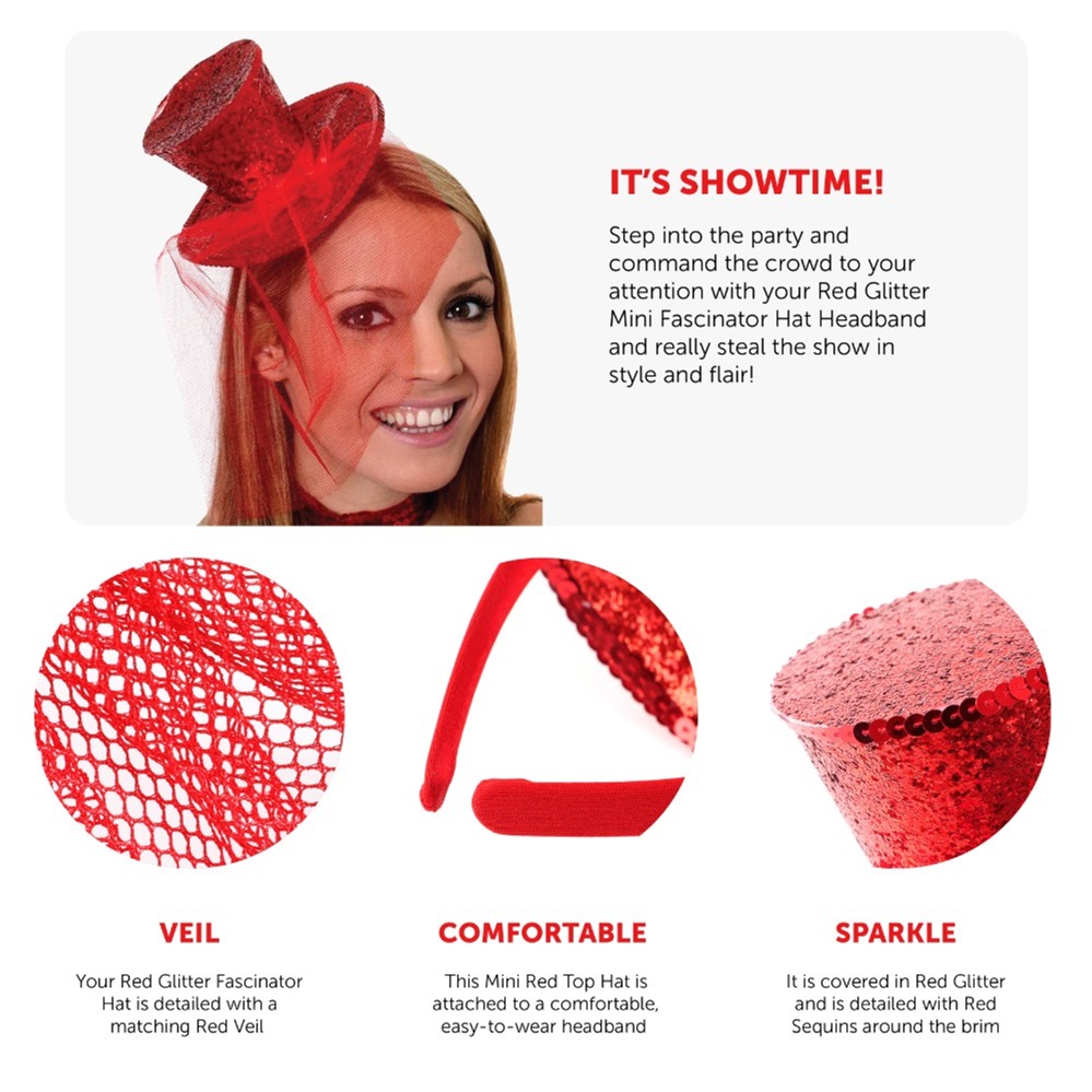 Mini Red Glitter Fascinator Top Hat