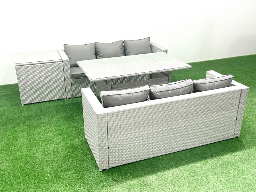 Click to view product details and reviews for Fimous Rattan Garden Furniture Set 6 Seater Outdoor Sofa Set With Dining Table Side Table Light Grey Mixed.