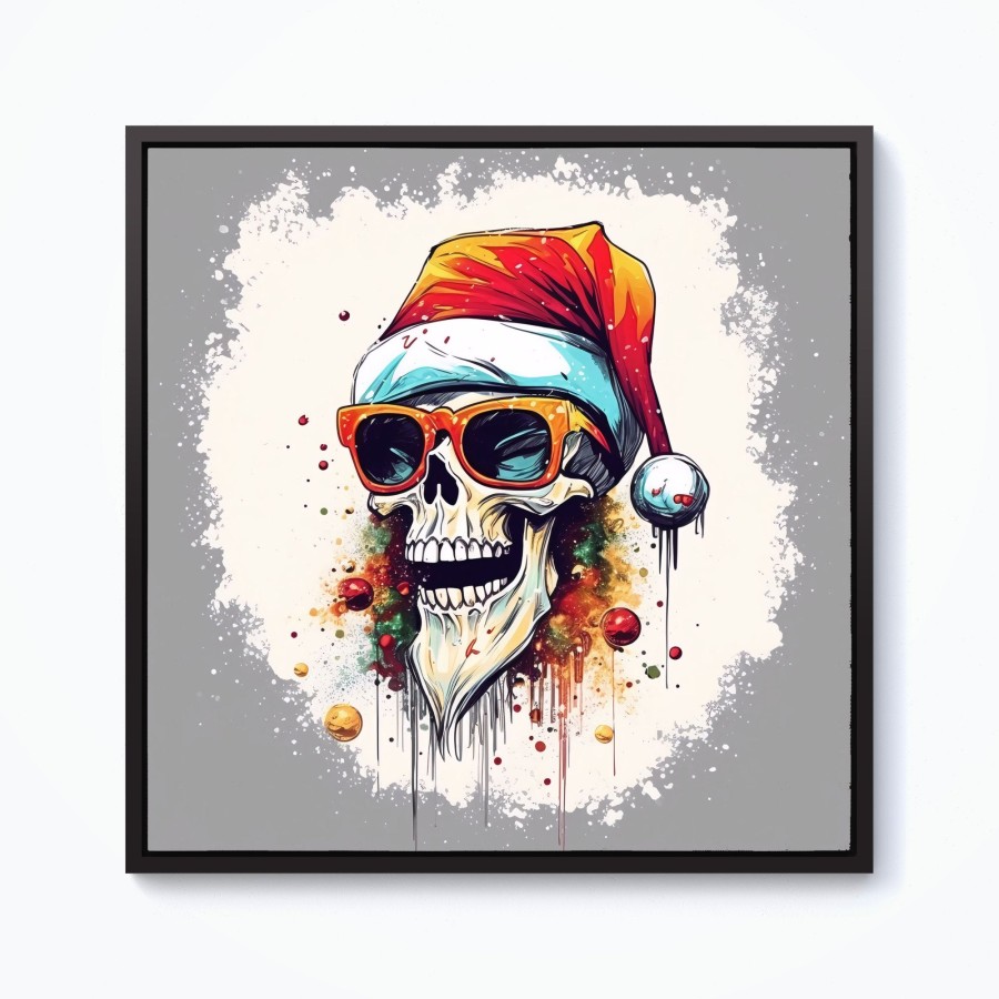 Click to view product details and reviews for Santa Skull in Glasses Splashart Framed Canvas 10 x 10 Black.