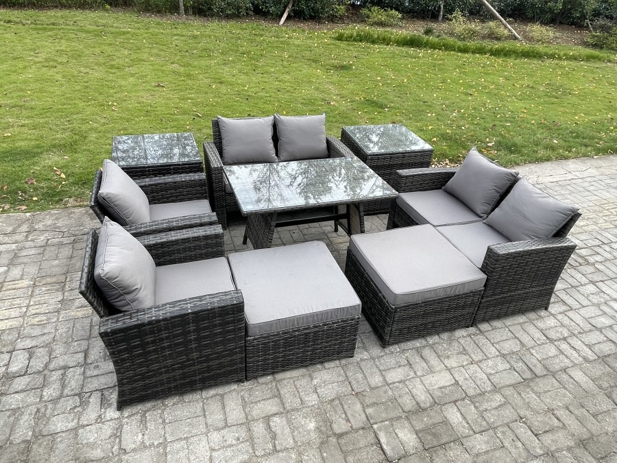 Click to view product details and reviews for Fimous Garden Furniture Sets 9 Pieces Wicker Rattan Furniture Manual Wicker Patio Sofa Patio Conversation Set With 2 Big Footstool 2 Side Tables Dark.