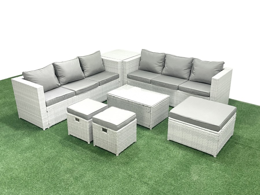 Click to view product details and reviews for Fimous Garden Outdoor Pe Rattan Furniture Set 9 Seater Rattan Garden Sofa Set With 3 Footstools Side Table Light Grey Mixed.