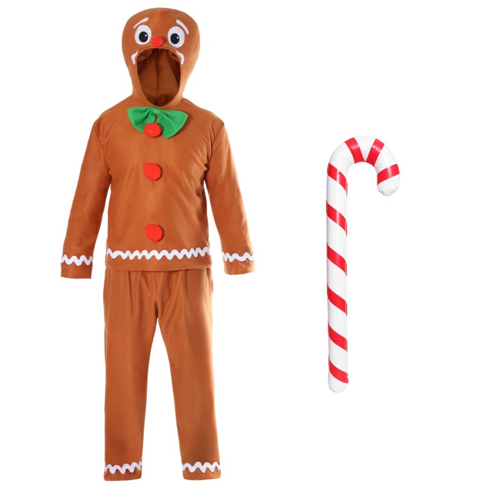 Adults Gingerbread Man Costume | 3 Pcs | Top, Trousers & Inflatable Candy Cane