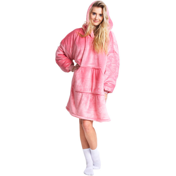 Adults Cuddle Hoodie Oversized Hooded Blanket One Size XL Plush Wearable Throw - Pink