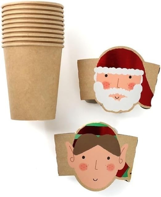 Pack of 10 Christmas Cups - Santa and Elf Cups