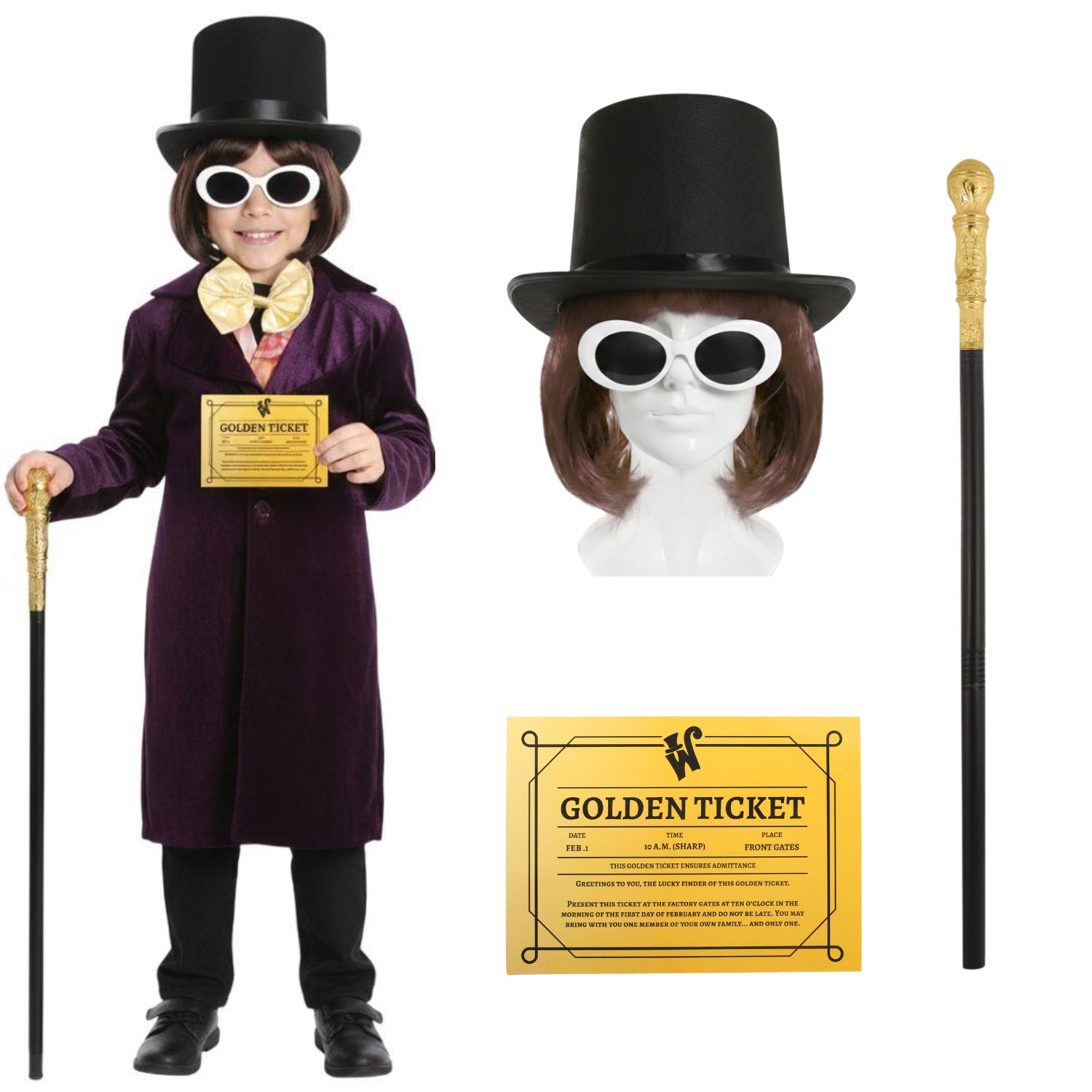 Click to view product details and reviews for Willy Wonka World Book Day Costume For Kids Xl Costume Top Hat Wig Glasses Cane Golden Ticket.
