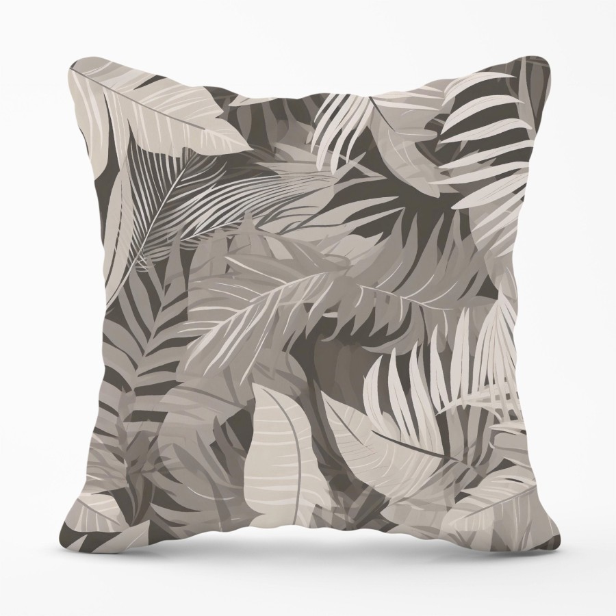 Grey Brown Tropical Leaves Cushions