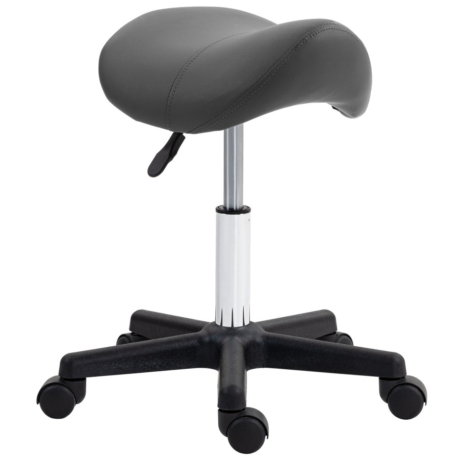 Click to view product details and reviews for Homcom Saddle Stool Pu Leather Adjustable Rolling Salon Chair With Steel Frame For Massage Spa Beauty And Tattoo Grey.