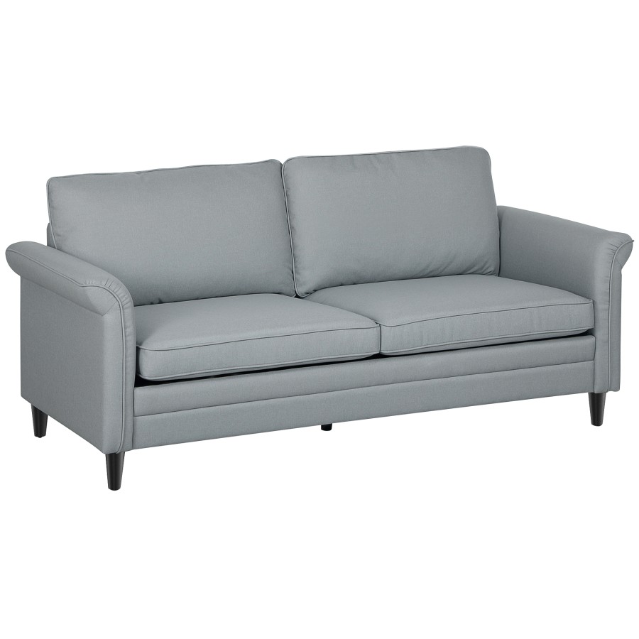 HOMCOM Modern 3 Seater Sofa for Living Room, Fabric Couch Settee, Grey
