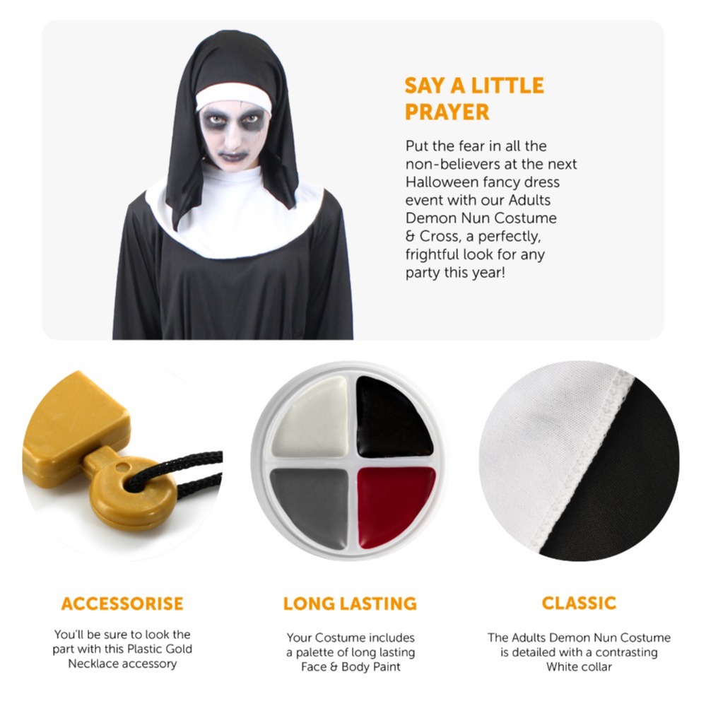 Adults Nun Demon Costume with Cross Necklace