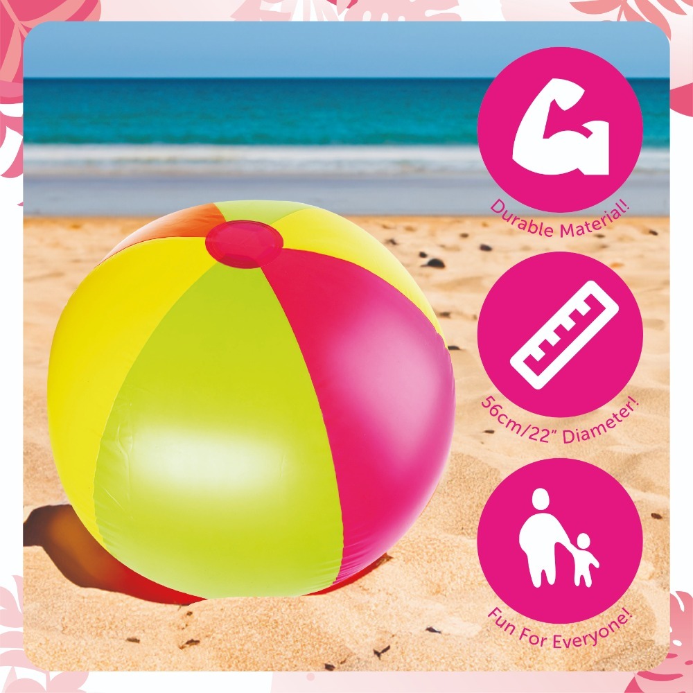 2-Pack Giant Inflatable Beach Balls – 22''/56cm Multi-Coloured Summer Toy in Yellow, Pink, Green & Orange