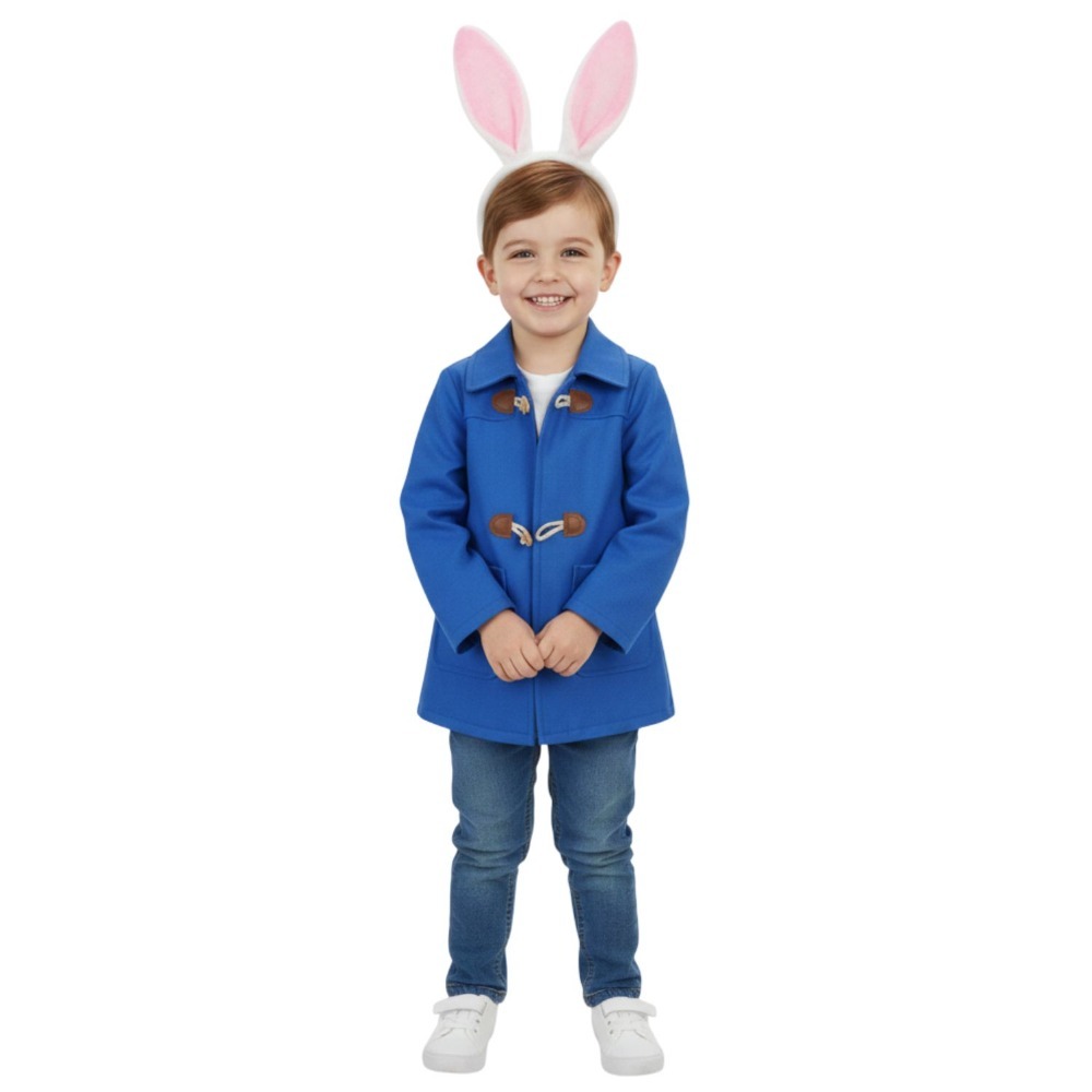 Kids Mischievous Rabbit Costume | 4 Pcs | Blue Jacket, Ears, Tail & Grey Face Paint