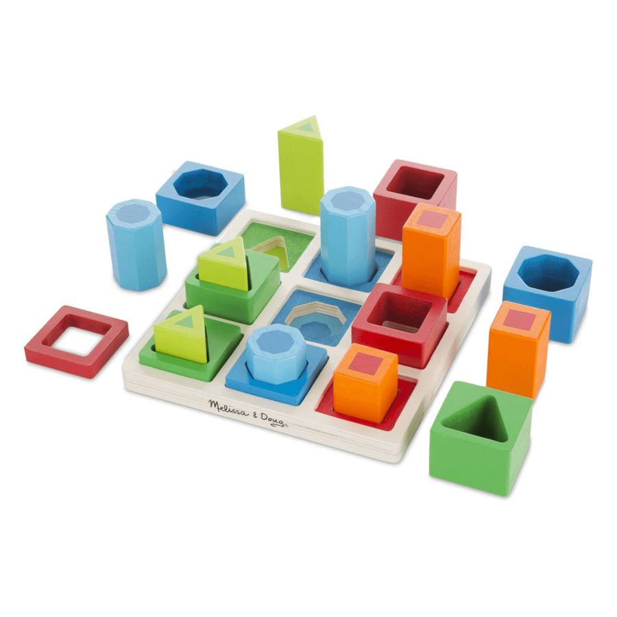 Melissa & Doug Wooden Sequence Shape Sorting Set 18 Colour Blocks