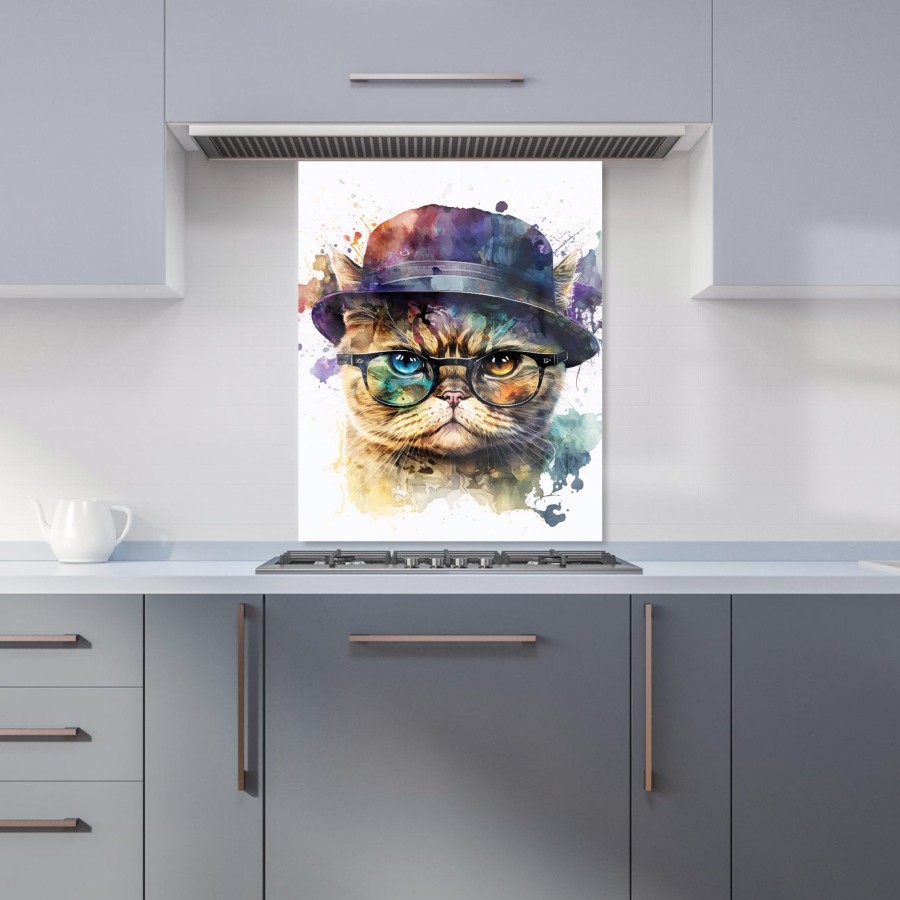 Click to view product details and reviews for Shorthair Cat With Glasses Splashart Kitchen Splashback W600mm X H750mm.