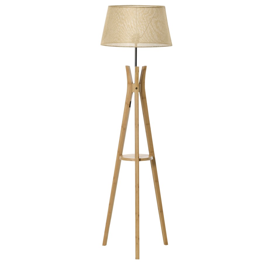 Click to view product details and reviews for Homcom Tripod Floor Lamp Light E27 Base W Fabric Shade Storage Shelf Beige.