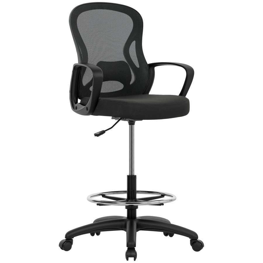 Click to view product details and reviews for Vinsetto Drafting Chair With Adjustable Footrest Ergonomic Mesh Office Chair With Lumbar Support Adjustable Height For Standing Desk Black.