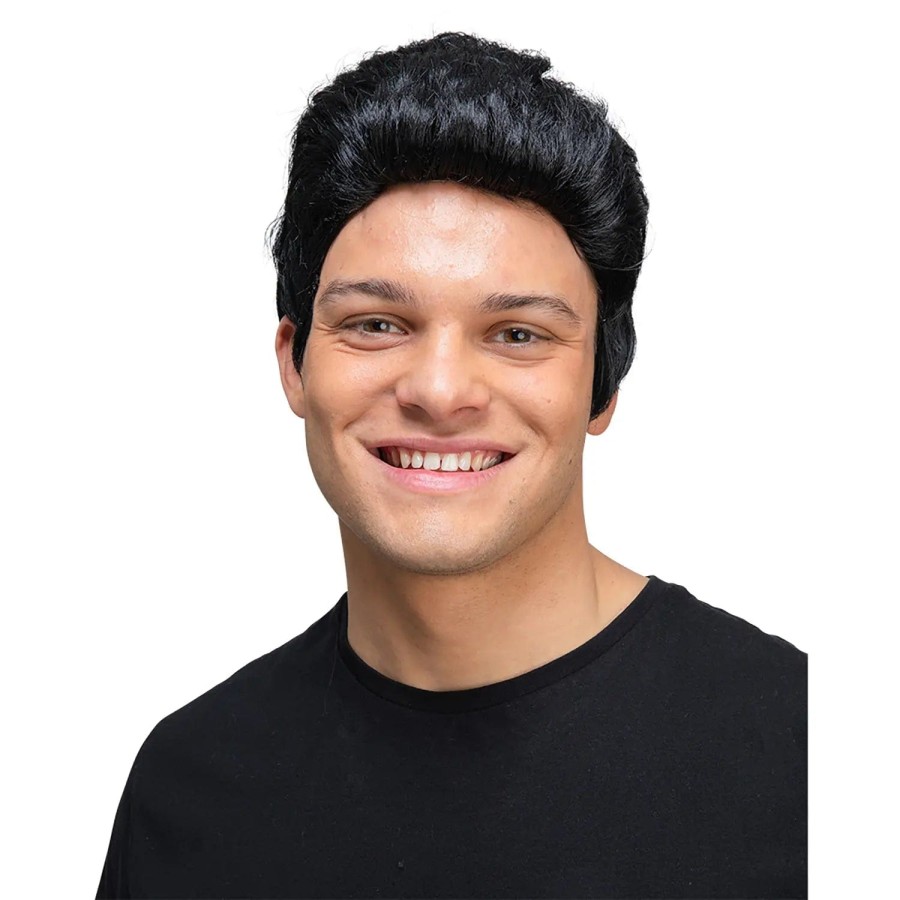 50s Rocker Wig Elvis Greaser Rock Roll Black Hair Fancy Dress