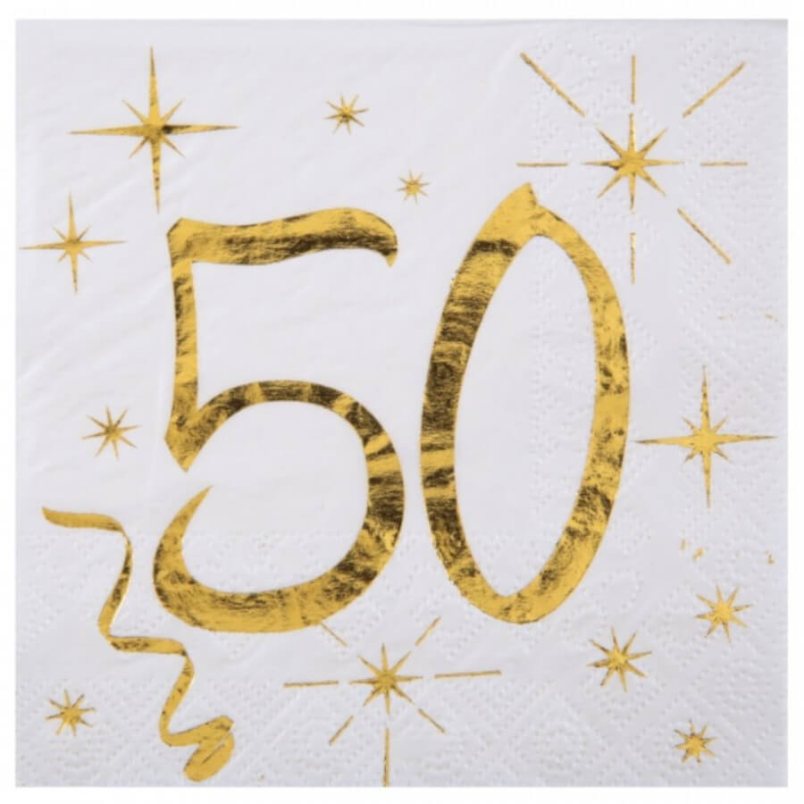 Click to view product details and reviews for Gold 50th Birthday Party Cocktail Napkins Canape Age 50 Foil Tableware X 10.