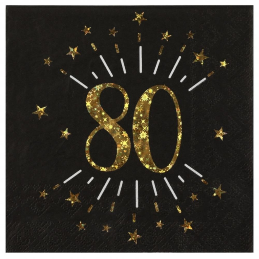 Click to view product details and reviews for Black Gold 80th Birthday Paper Napkins Foil Age 80 Party Tableware X 10.