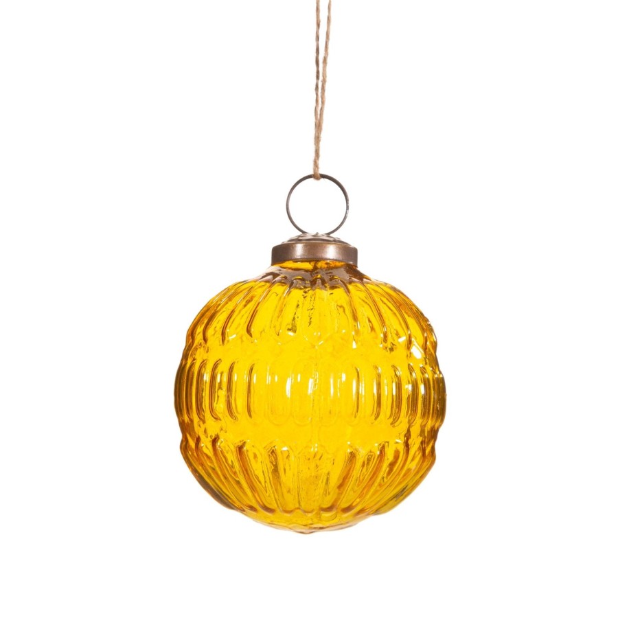 Click to view product details and reviews for Amber Recycled Glass Grooved Bauble.